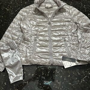 Laundry By Shelli Segal Metallic Silver Puffer Jacket